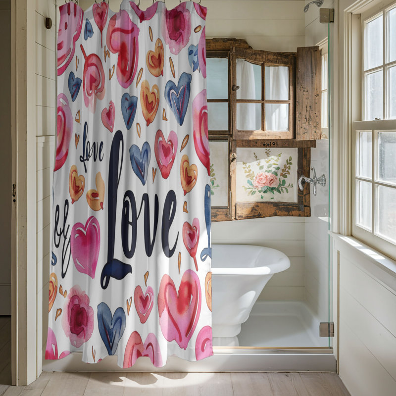 Rideau de douche standard 1 pièce Valentine phrases douces, H 74 po x l 71 po