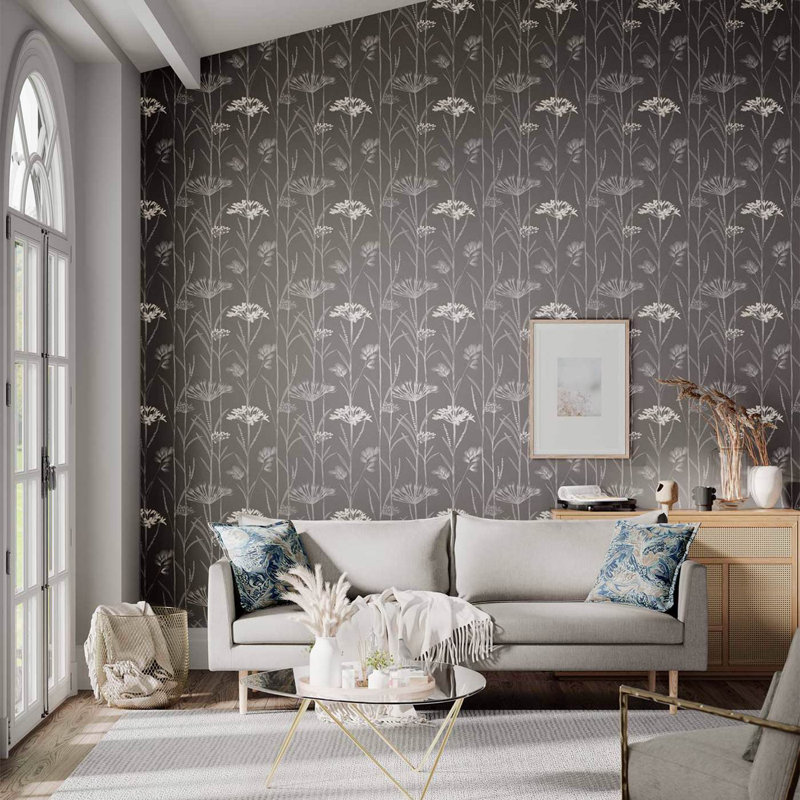 1005m x 52cm Wallpaper Roll, Charcoal Flint And Gilver