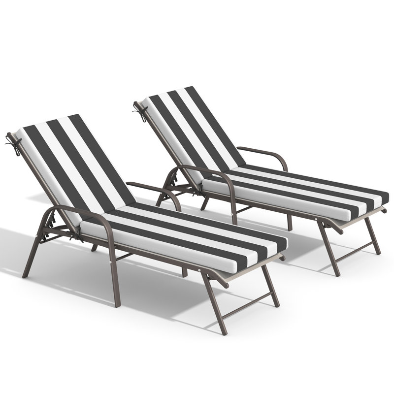 73.9" Aluminum Reclining Patio Chaise Lounge Chairs With Removable Cushions (Set Of 2 ), Light Grey, Champagne/Grey