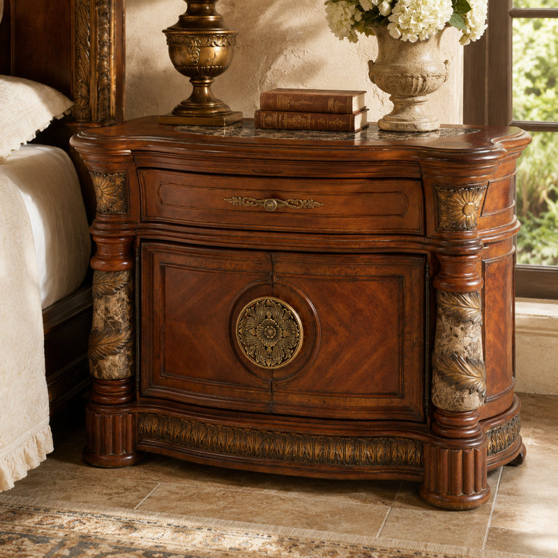 Villa Valencia Wood and Marble Nightstand
