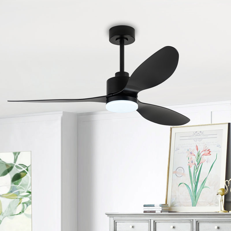 Loritta 3-Blade Ceiling Fan with Light, 52" Wide, Black