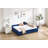 Full Size Upholstered Daybed with Twin Size Trundle, Sturdy Wooden Bed Frame, for Bedroom, Guest Room, Mattress not included, Navy-1591820822