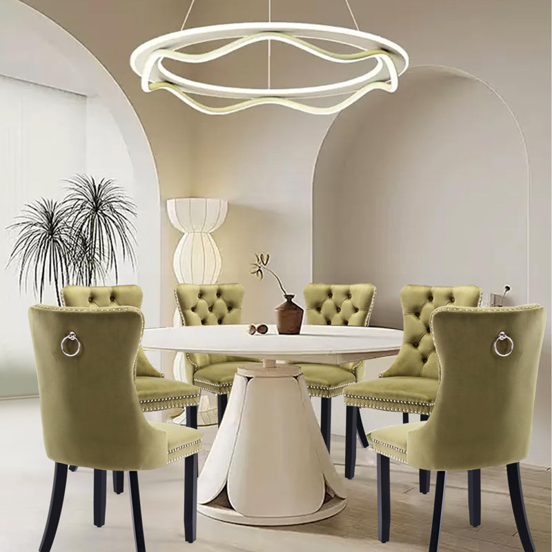 Delafield Lux Kitchen Dining Chairs, Olive Green, Set Of 6, Wood
