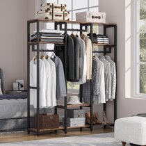 43.7W Free-Standing Closet Organizer with Hooks & Storage Box, Heavy Duty Clothes Shelf 17 Stories Finish: Rustic Brown