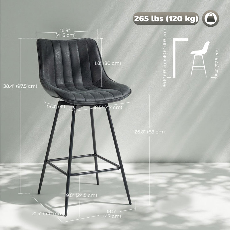 Ensemble de 2 tabourets de bar 27 po, hauteur de comptoir en cuir PU, noir, Noir