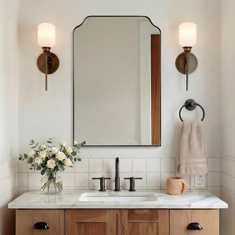 Miroir de salle de bain Modern Cadre en acier inoxydable, Noir mat, 36 po x 24 po