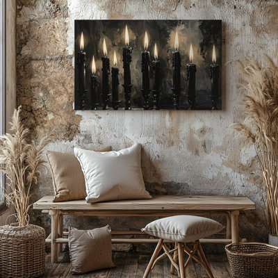 Canvas Nine Flames Ritual Gothic Black Candle With Reflective Shadows Wall Art Ready To Hang Gallery Wrapped Home Decor Modern Design
