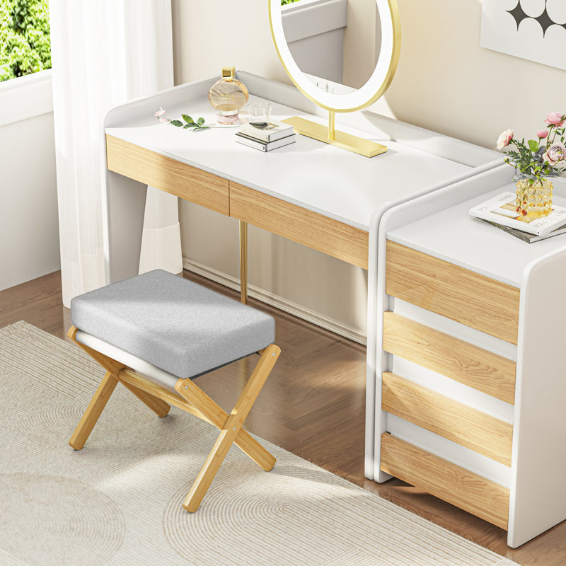 Solid Wood Accent Stool, Grey