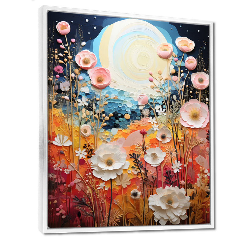 Décoration florale de pleine lune, «Blossoming Spring Flowers», H 32 po x l 16 po x P 1 po, Toile avec cadre flottant blanc