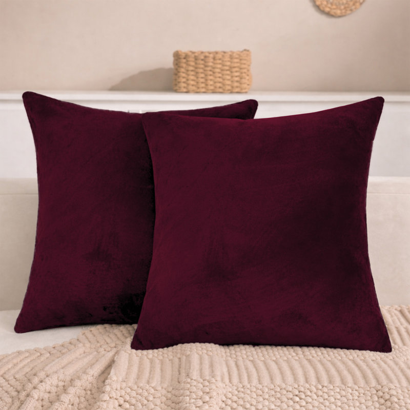 Aspire Homeware Square Plain Velvet Scatter Cushion Cover, Burgundy, Pack of 2
