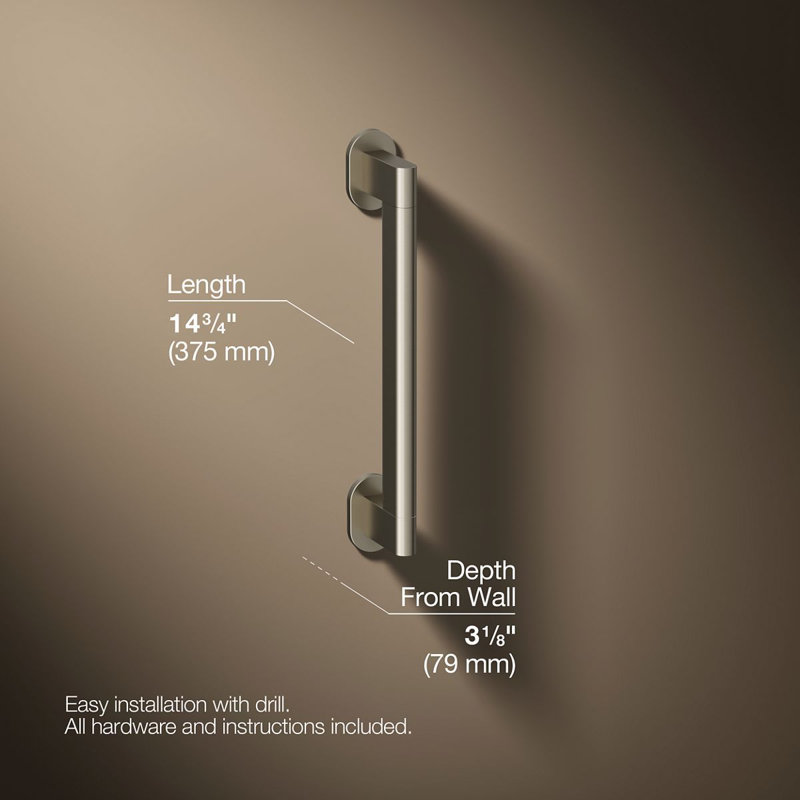 Belay Grab Bar, 1.75" H x 12" L, Brushed Nickel
