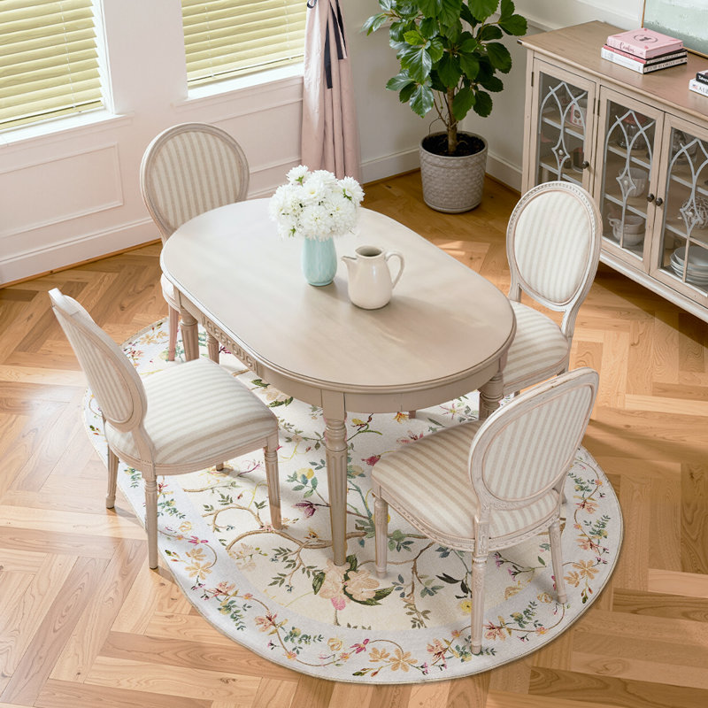 Tapis floral chinois rétro antidérapant, Beige/bleu, Oval 5' x 7'