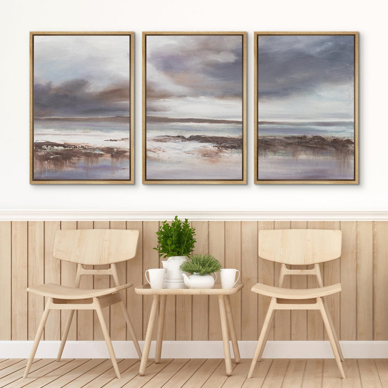 "Ocean View Coastal Beach Art Modern Living Room Room Office" 3 pièces, Naturel, H 36 po x l 24 po