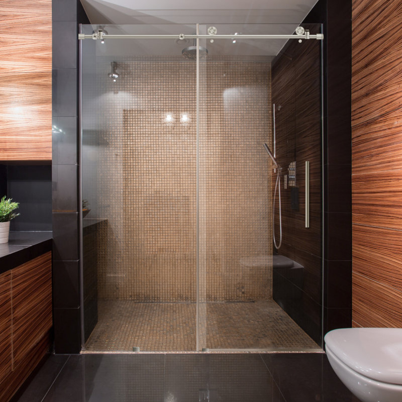 Porte de douche coulissante simple sans cadre de l 44 à 48 po x H 76 po Cayman, Nickel brossé