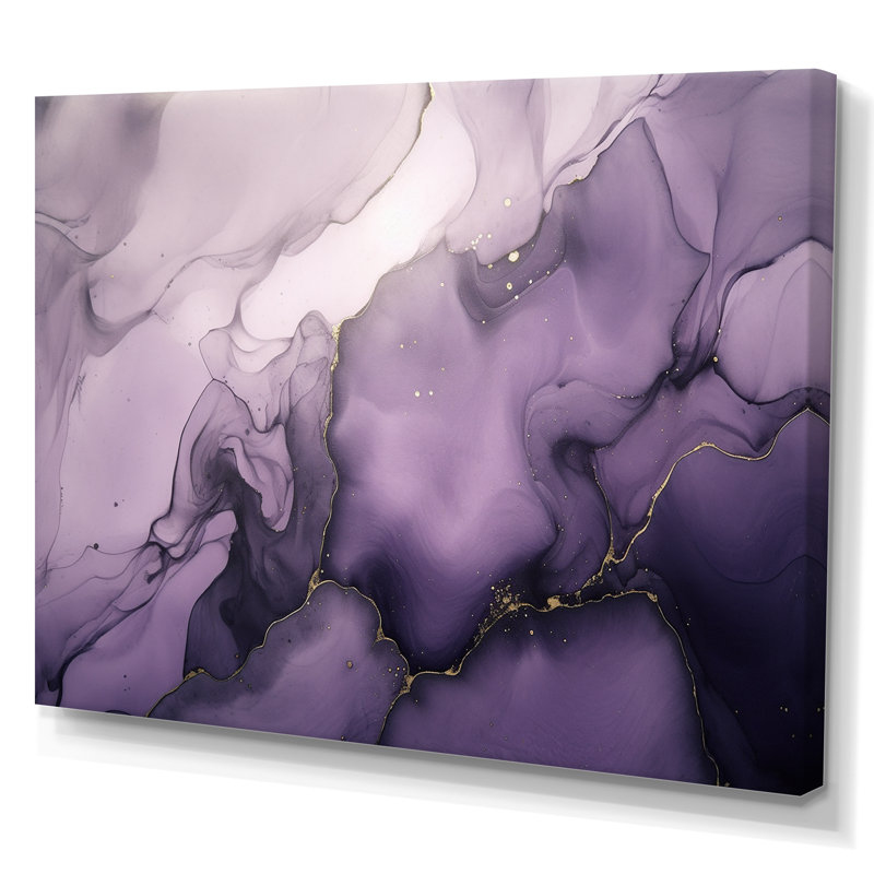 Mauve et gris, encre de marbre, nuages X, art mural fractales, Toile tendue, H 30 po x l 40 po x P 1,5 po