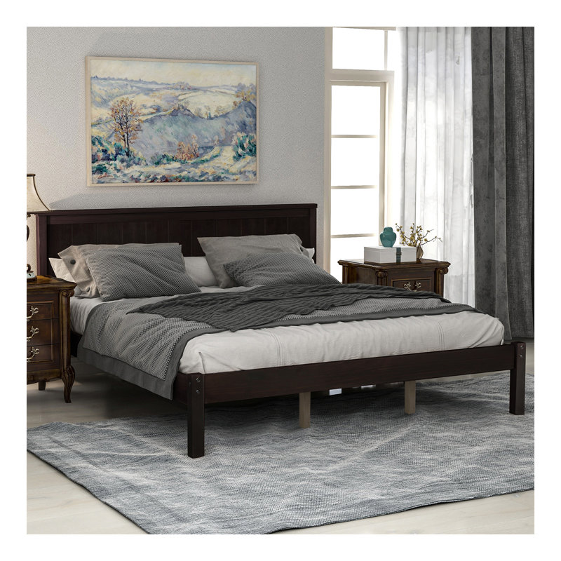 Platform Bed Frame With Headboard, Wood Slat Support, No Box Spring Needed, Queen,Espresso