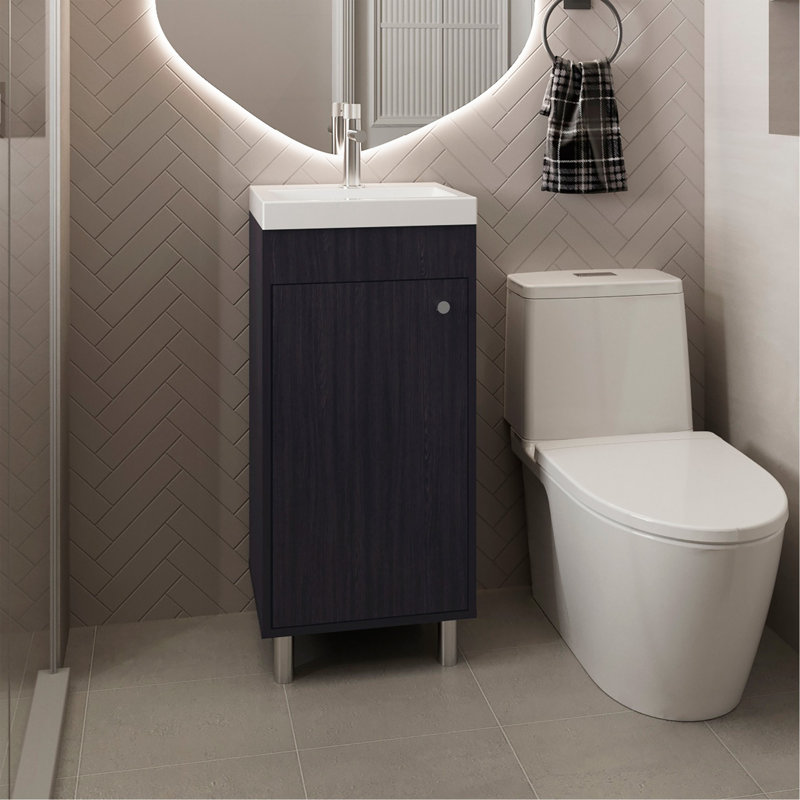 Meuble-lavabo autoportant avec une porte, deux tablettes, un meuble-lavabo en résine, noir