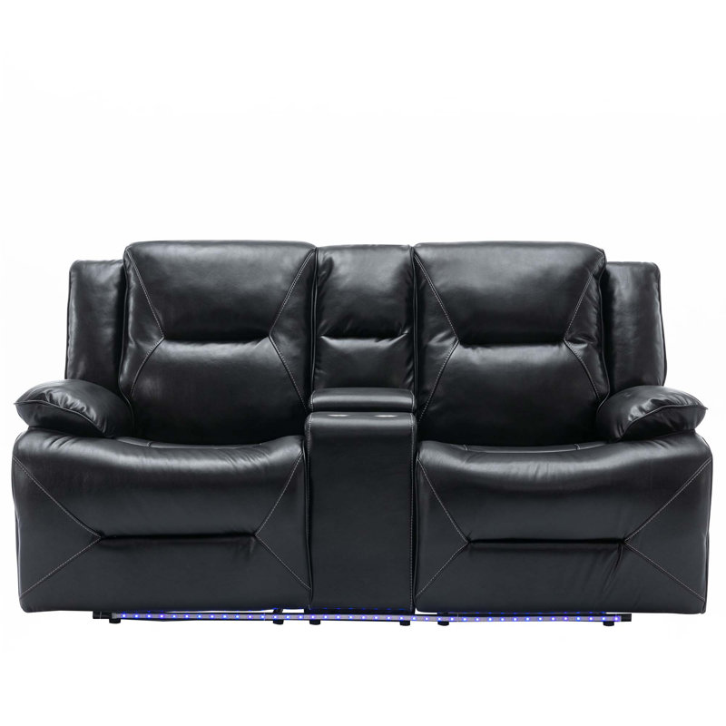Fauteuil inclinable de cinéma maison 2 places avec une bande lumineuse DEL, deux porte-gobelets et une boîte de rangement