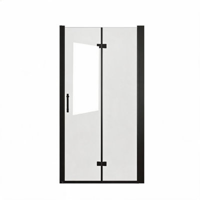 Porte de douche pliante en verre trempé avec cadre en aluminium noir mat (81 cm x 183 cm) et film anti-explosion