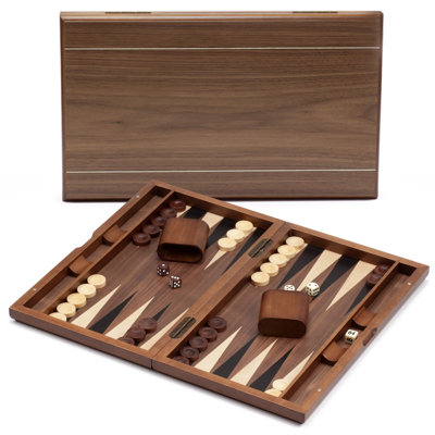 GSE Premium Wooden Inlay Backgammon Board Game Set. 17-Inch Foldable Backgammon with Game Pieces