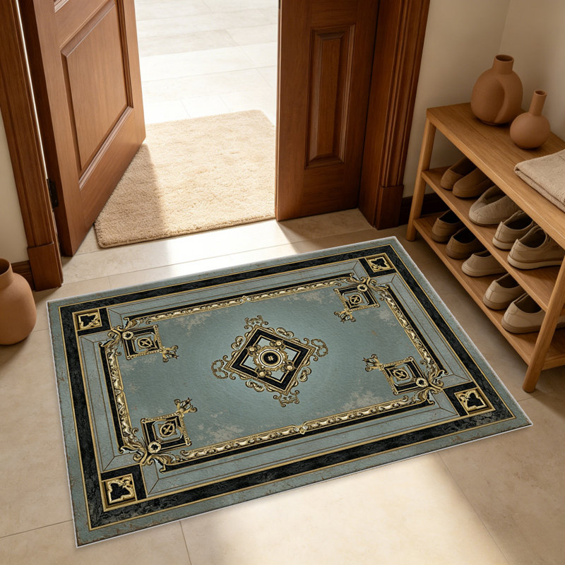 Grey Vintage European carpet-easy to clean, machine-washable, soft and comfortable; suitable for door mats, kitchens, living rooms, bedrooms, corridors, and laundry areas. Easy to clean, durable carpet for home decoration.