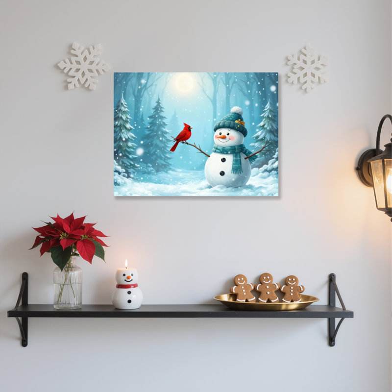 «Snowman Cardinal Winter», art mural sur toile, H 16 po x l 24 po