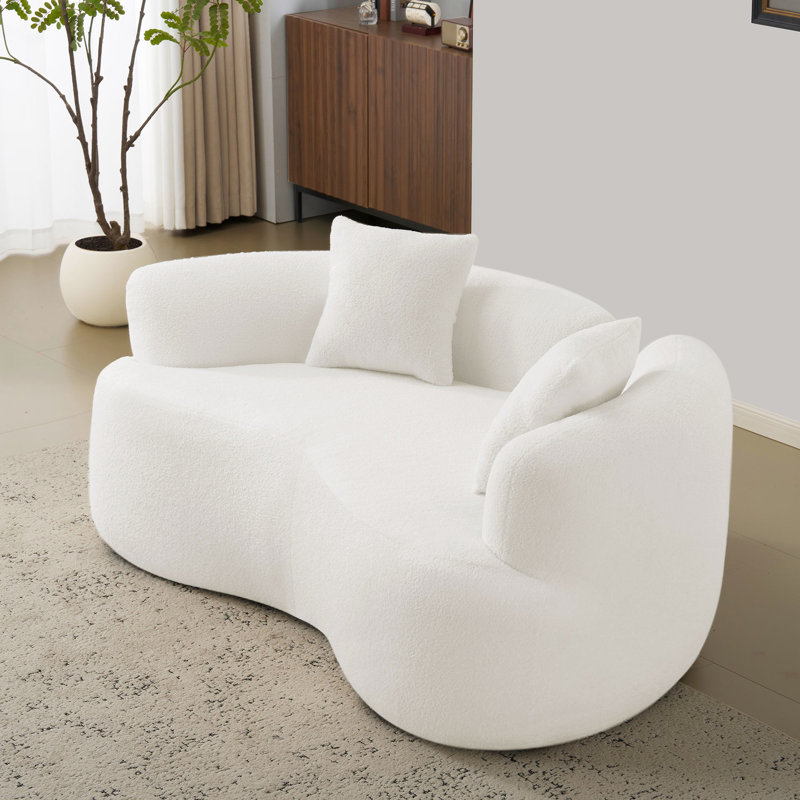 Canapé incurvé de 172 cm (67,57 pouces), en tissu blanc, garni de mousse à compression totale, sans montage, capacité de 159 kg (350 lb), idéal pour les réunions de famille à la maison, en velours, montage facile, parfait pour des nuits douillettes.