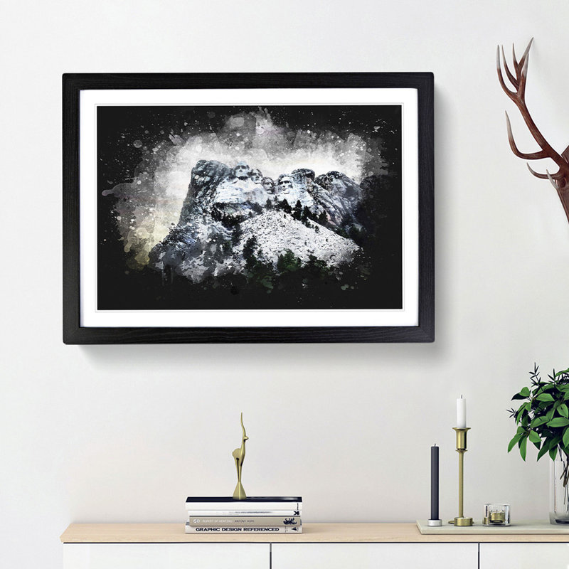 Mount Rushmore Memorial - Picture Frame Painting Print, 24cm H x 33cm W x 2cm D, Black Framed