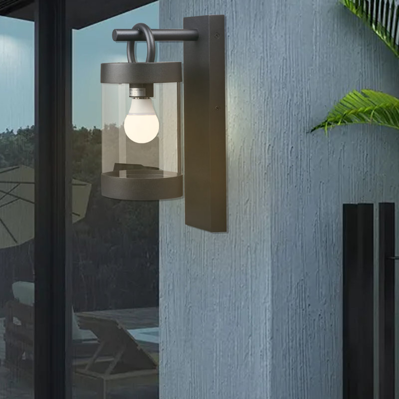 Emari Wall Light Outdoor Lantern with Dusk to Dawn Sensor E26 Bulb (Not Include) Wall Mount Hang Lamp, Black
