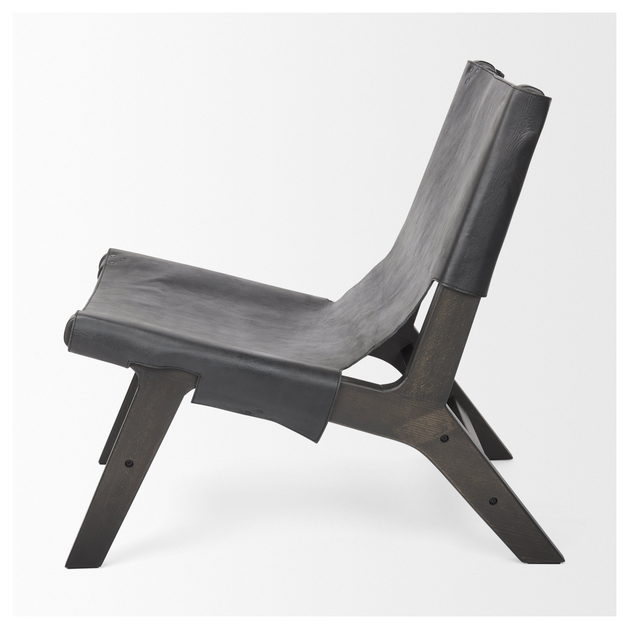 Coucher Genuine Leather Accent Chair, Black, Black Genuine Leather