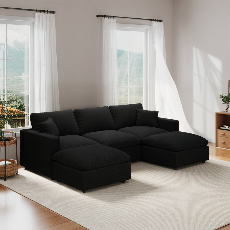 Normail 95.4''  Upholstered Sofa, Cloud Sofa, Sectional Sofa Couch Modular Sleeper Sofa for Living Room, Black Linen Blend