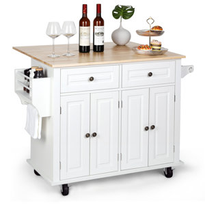 Nikayia 43.3"W Solid Wood Kitchen Island with Drop Leaf