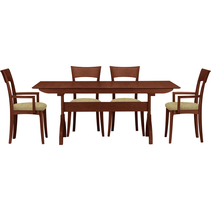 Sarah Solid Wood Top Four Leg Dining Set, Cognac Cherry, Oyster Microsuede