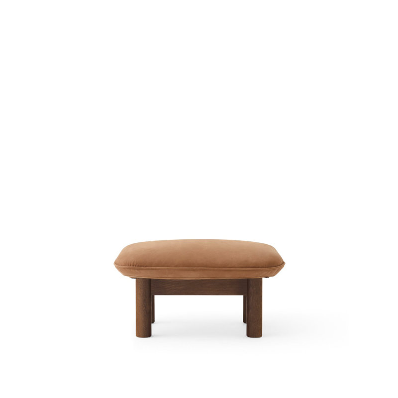 Brasilia Ottoman, Dunes 21004 Camel Genuine Leather, Natural Oak