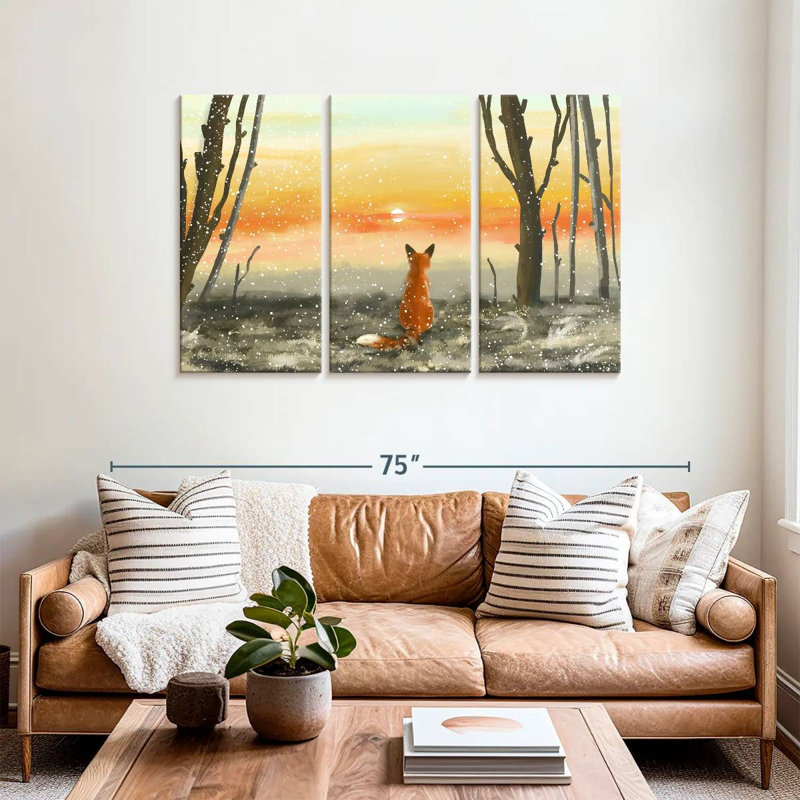 Fox Watching Winter Sunset, 36" H x 57" W