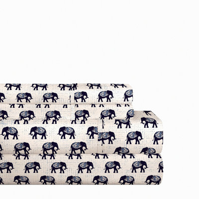 Elephant Dream Queen Sheet Set - Luxurious 200 Thread Count Elephant Print Bedding Set for a Cozy and Stylish Bedroom Decor.