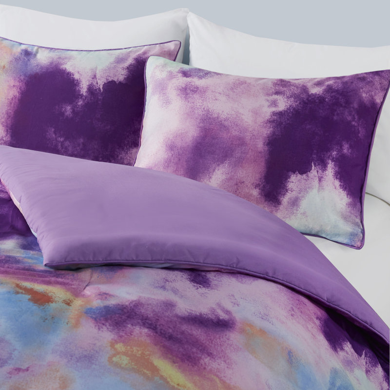 Cassiopeia Watercolor Tie Dye Printed Duvet Cover Set with Throw Pillow, Twin/Twin XL Duvet Cover + 1 Sham + Throw Pillow
