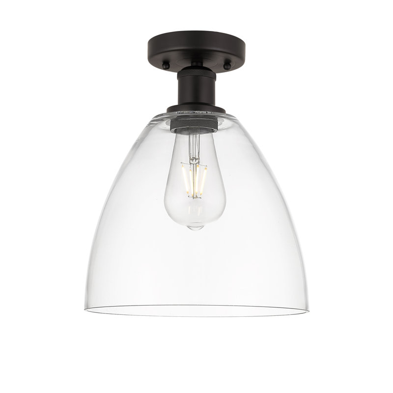 Plafonnier semi-encastré 1 lumière, Transparent, H 11,63 po x l 9 po x P 9 po, Bronze huilé