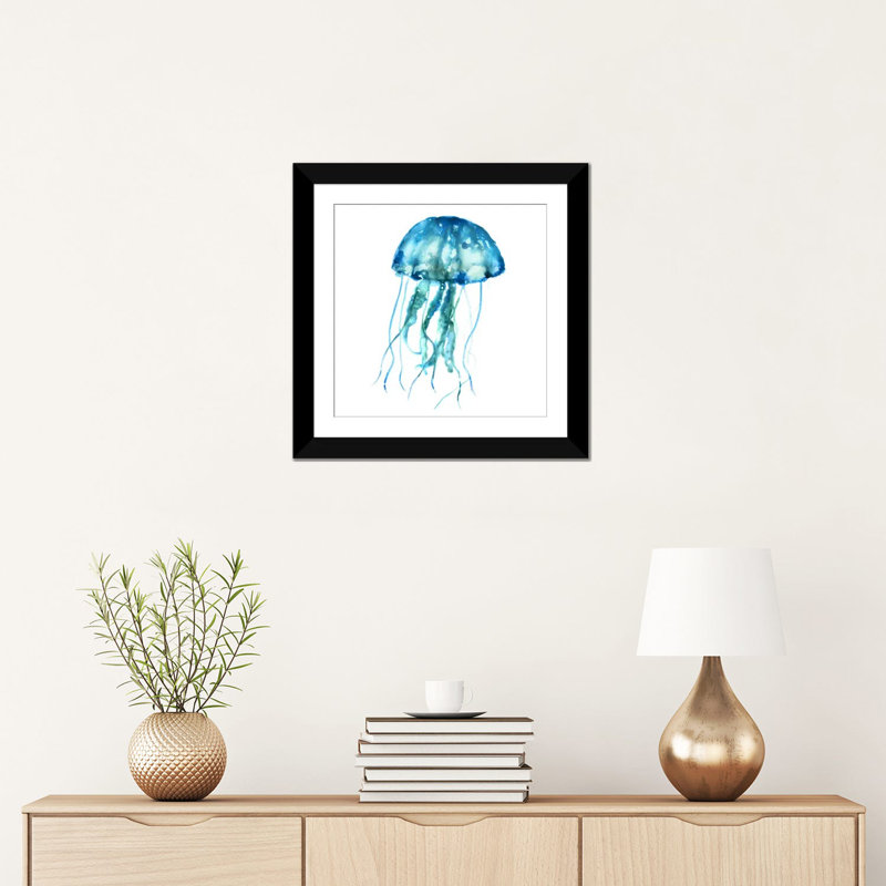 «Jellyfish», reproduction sur toile, H 24 po x l 24 po x P 1 po, Papier d'art encadré noir, Blanc