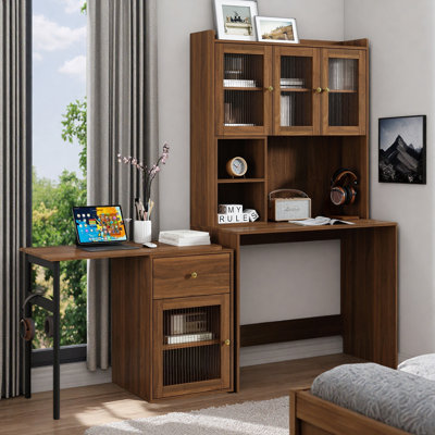 Bureau d'ordinateur avec bibliothèque haute