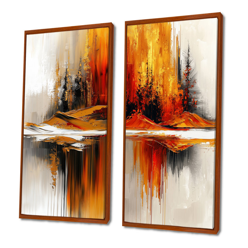 Abstrait forêt d'automne à l'horizon éthéré I - Paysages, décoration murale 2 panneaux, H 28 po x l 25 po