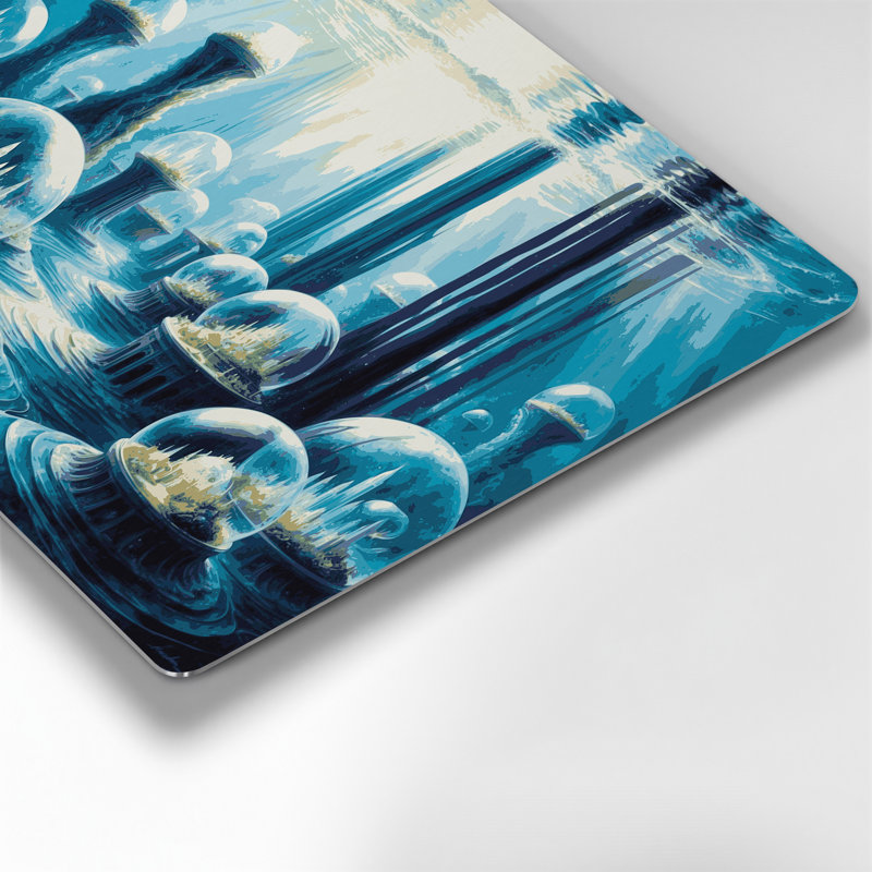 Art mural bleu Sci Fi Underwater Bubble City, H 144 po x l 216 po x P 0,05 po