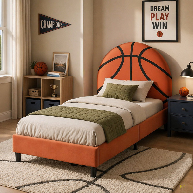 Lit plateforme simple Basketball Design pour enfants, garçons et filles