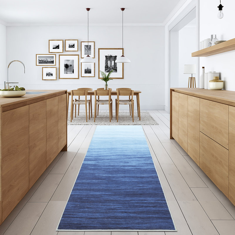 Tapis décoratif moderne ombré, tapis lavable pour salon, chambre à coucher, salle à manger, Bleu, Runner 2' x 6'