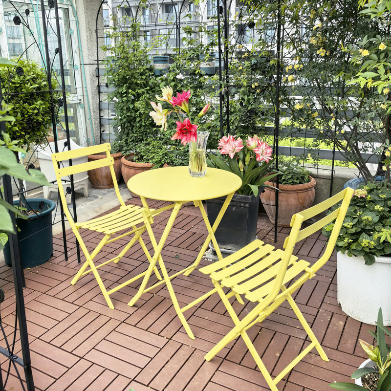 Ensemble bistro 3 pièces de table ronde pliable et chaises, Jaune