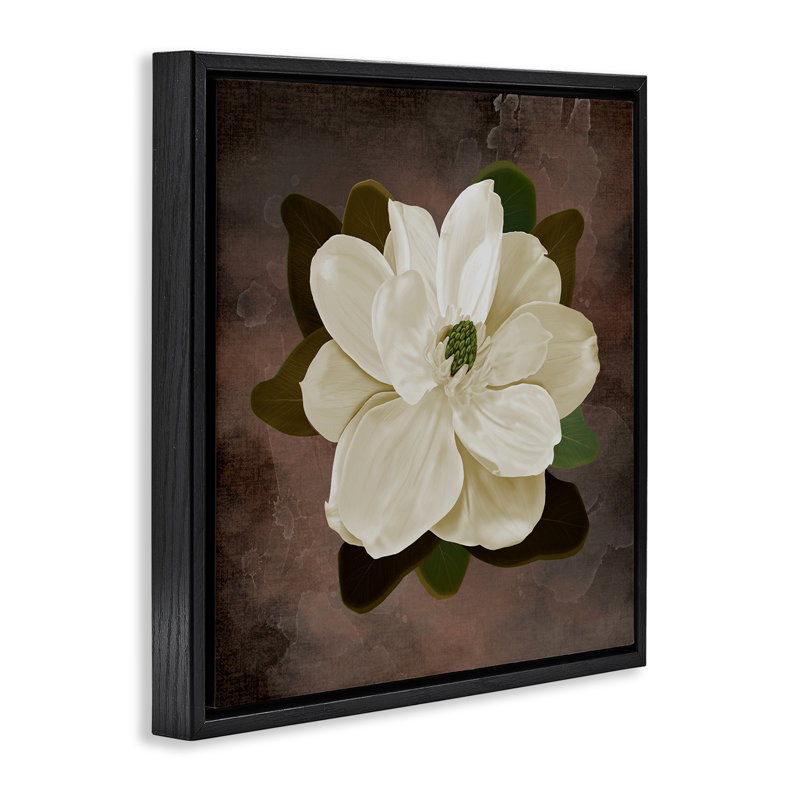 Magnolia sur cadre flottant brun, design par Jennifer Stith, Noir, H 18 po x l 18 po