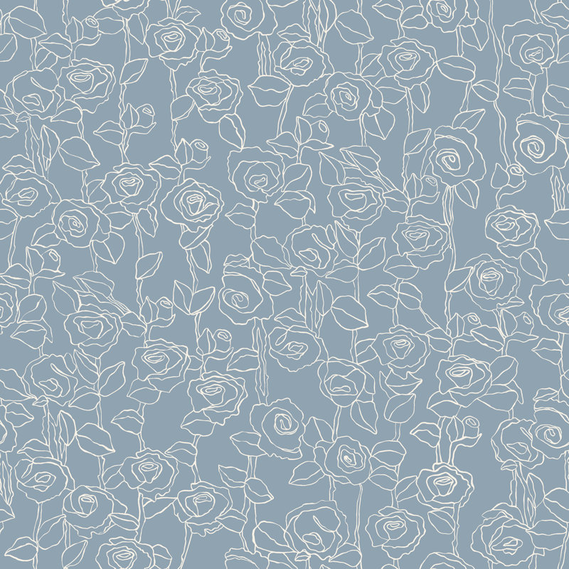 Everett Mid-Century Floral Wallpaper, Blue