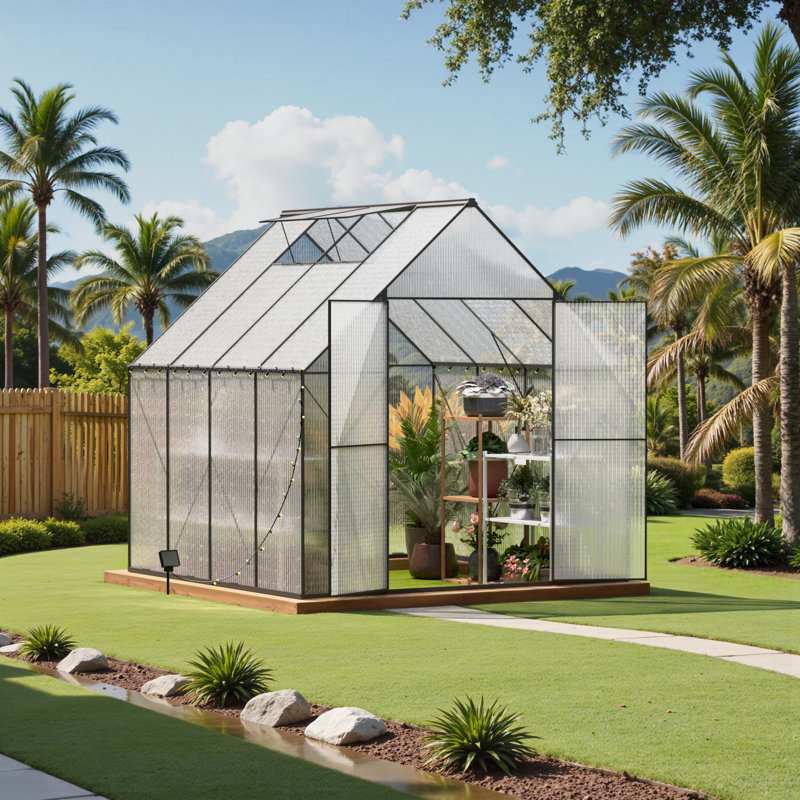 Serre en polycarbonate avec toit ventilé 10 x 10 pi, H 97,24 po x l 118,11 po x P 118,11 po