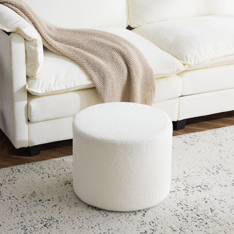 Upholstered Pouf 17.7"x17.7"x13.8", Beige Teddy