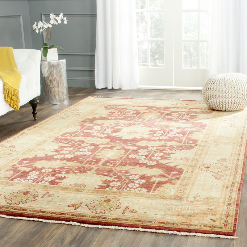 Oushak Oriental Hand-Knotted Wool Red Area Rug, Rectangle 4' x 6'